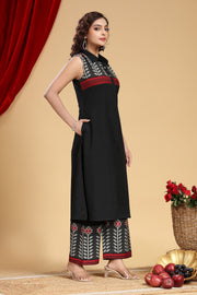 Black Handloom Cotton Yarn Dyed Kurta and Pant Set