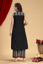 Black Handloom Cotton Yarn Dyed Kurta and Pant Set