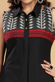 Black Handloom Cotton Yarn Dyed Kurta and Pant Set