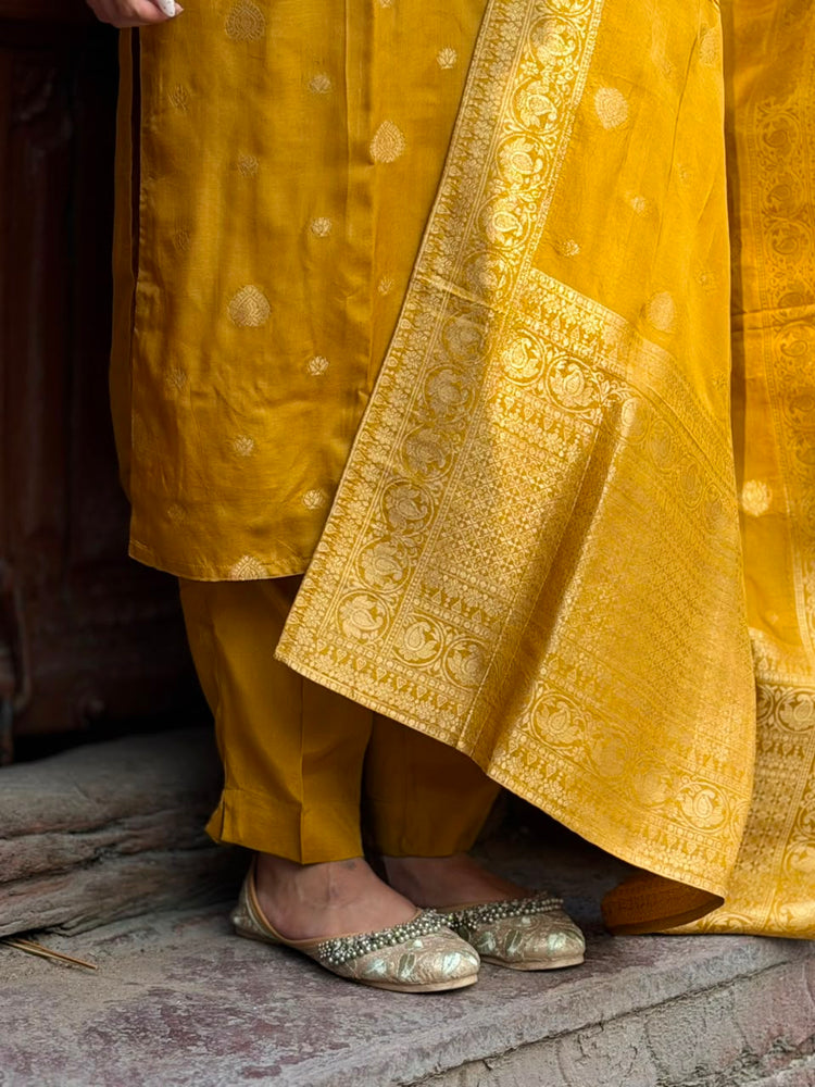 Dark Mustard Embroidered Kurta with Pant & Dupatta Ethnic Wear Suit
