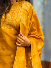 Dark Mustard Embroidered Kurta with Pant & Dupatta Ethnic Wear Suit