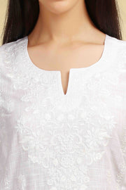 White Embroidered Cotton Straight Kurta for women and girls