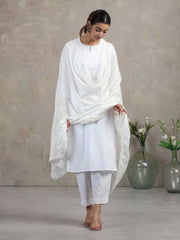 White Floral Embroidered Cotton Straight Kurta