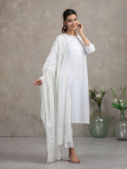 White Floral Embroidered Cotton Straight Kurta