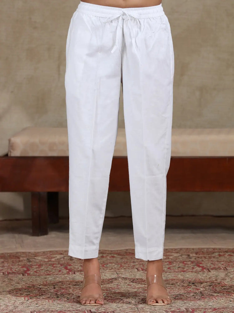White Floral Embroidered Straight Cotton Kurta