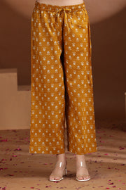 Yellow Floral Printed A-Line Cotton Co-ord Set