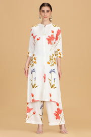 White Rayon A Line Printed Kurta Pant Co ord Set