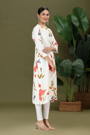White Rayon Printed Straight Kurta for women