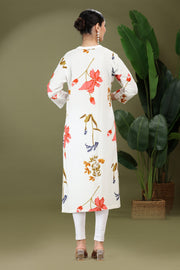 White Rayon Printed Straight Kurta for women