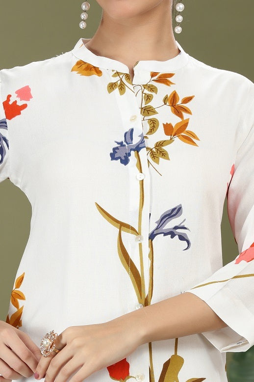 White Rayon Printed Straight Kurta for women