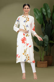 White Rayon Printed Straight Kurta for women