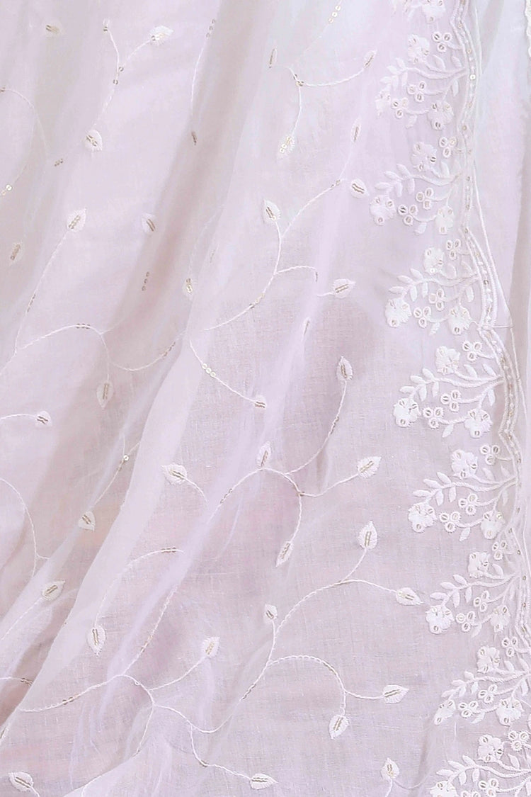White Cotton Embroidered Dupatta for women and girls