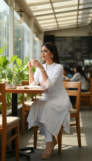 White Solid Cotton A Line Kurta