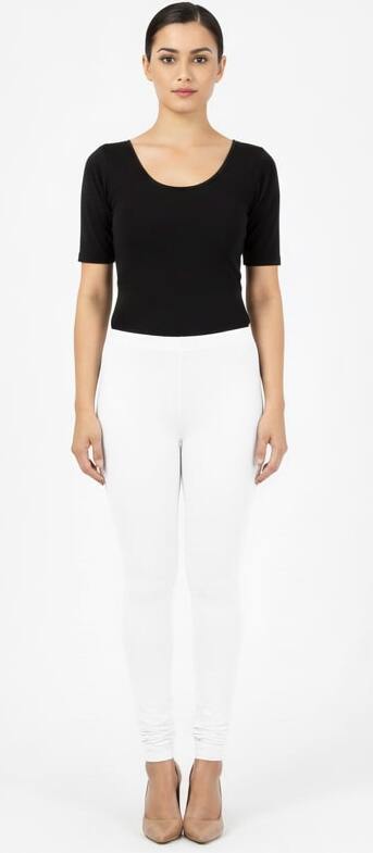 White Cotton Lycra Ankle Length Legging
