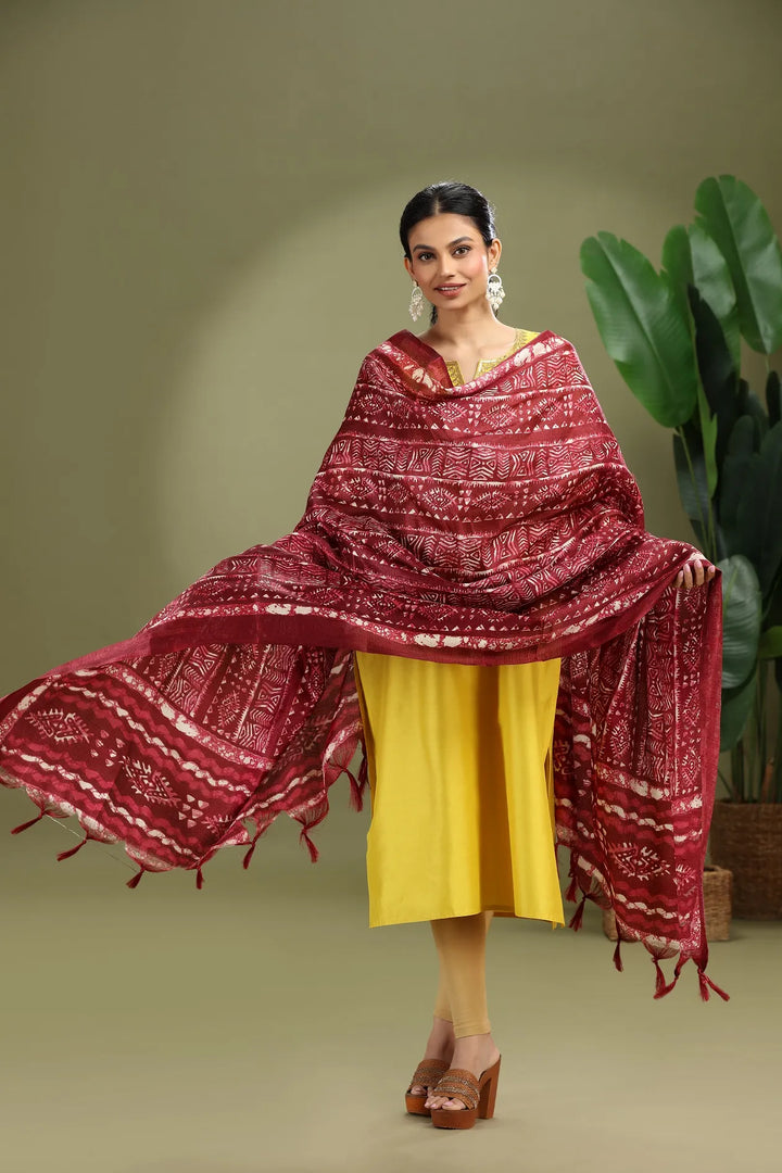 Wine Chiffon Floral Printed Dupatta