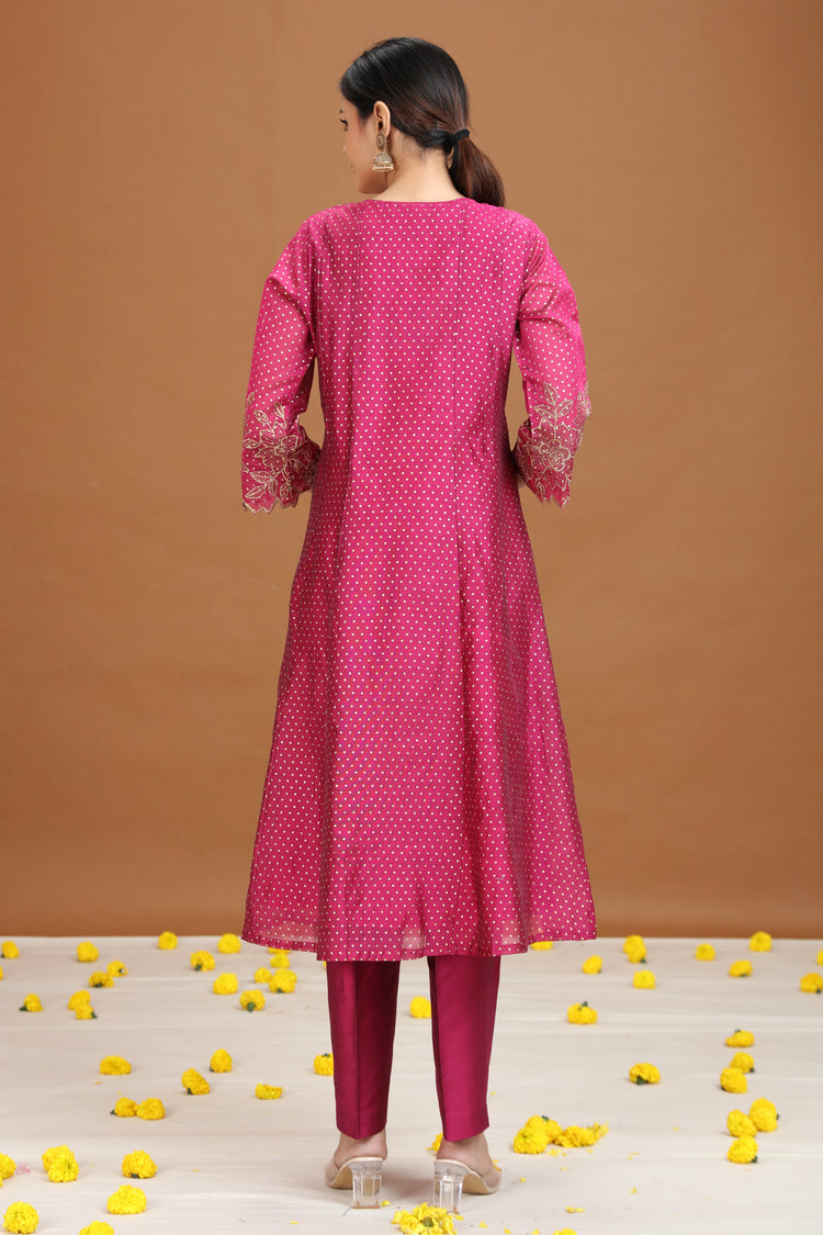 Wine Embroidered A-Line Ethnic Set