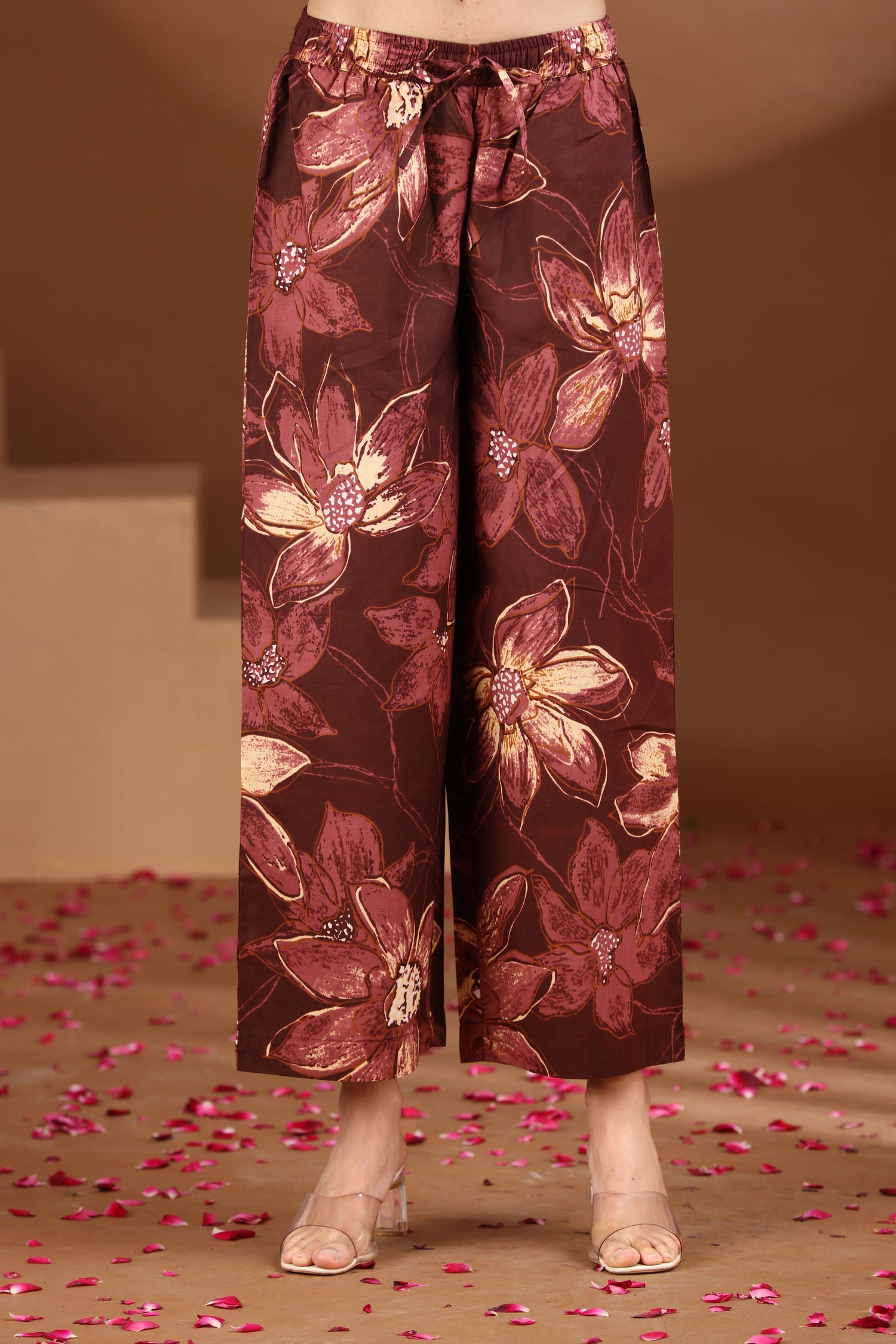 Wine Floral Printed Cotton A Line Co-ord Set