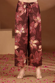 Wine Floral Printed Cotton A Line Co-ord Set