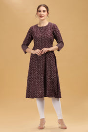 Wine Printed Rayon A Line Kurta for women