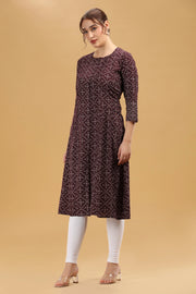 Wine Printed Rayon A Line Kurta for women