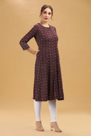 Wine Printed Rayon A Line Kurta for women