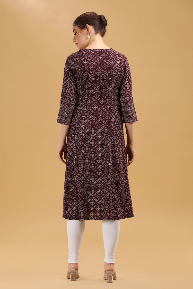 Wine Printed Rayon A Line Kurta for women