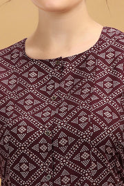 Wine Printed Rayon A Line Kurta for women