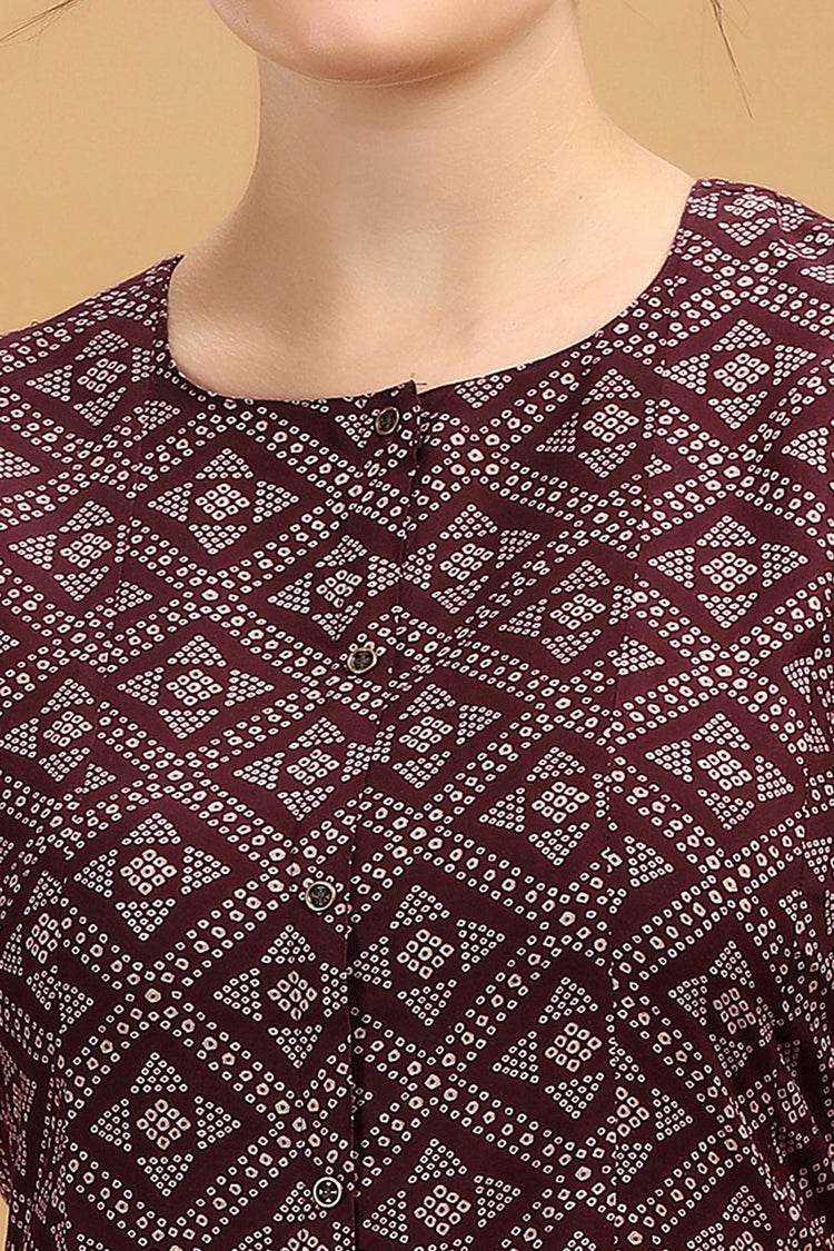 Wine Printed Rayon A Line Kurta for women