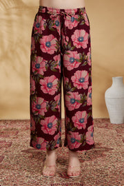 Wine Rayon Printed Straight Kurta Pant Co ord Set