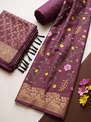 Wine Sill Woven Dress Material with Banarasi Dupatta