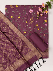 Wine Sill Woven Dress Material with Banarasi Dupatta