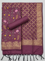 Wine Sill Woven Dress Material with Banarasi Dupatta