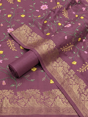 Wine Sill Woven Dress Material with Banarasi Dupatta