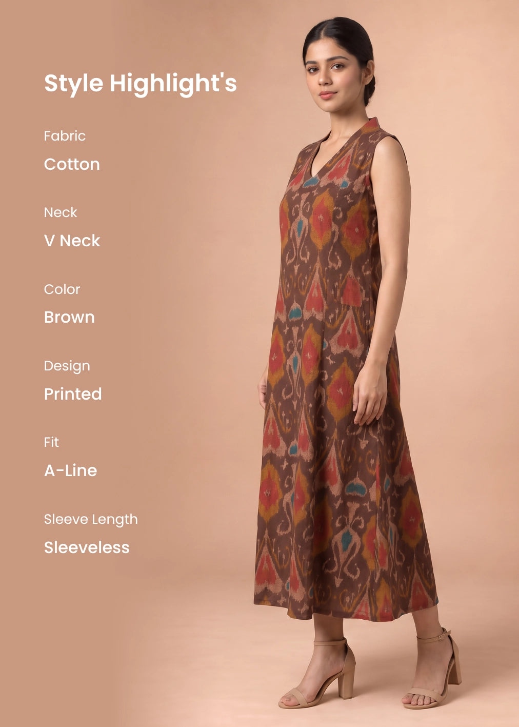Women Brown Printed Cotton A-Line Kurta