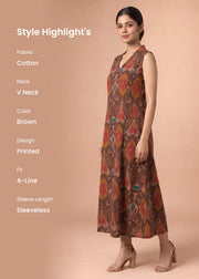 Women Brown Printed Cotton A-Line Kurta