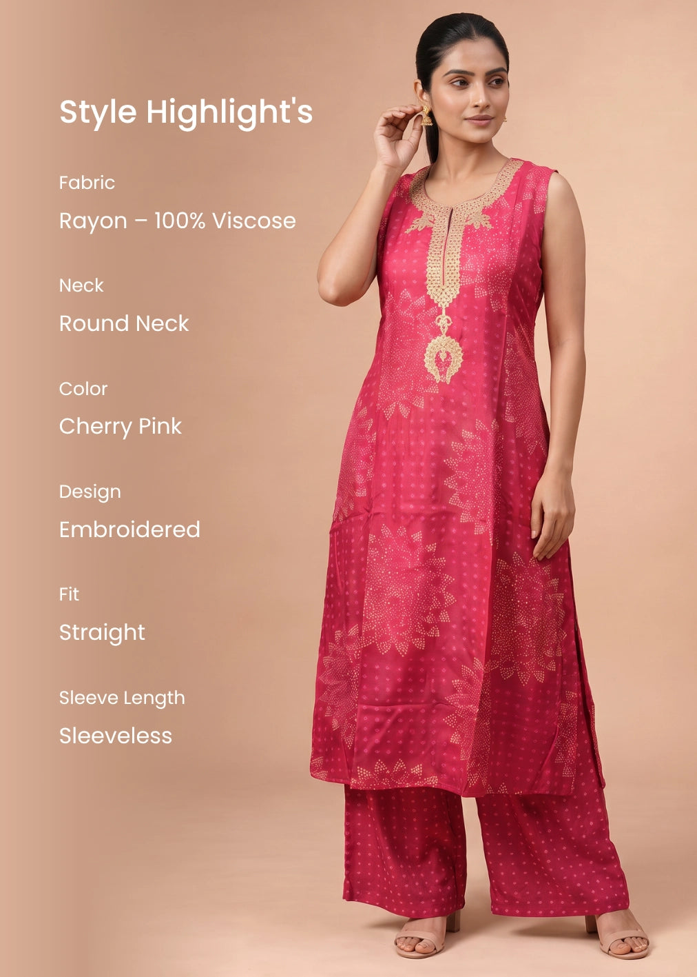 Women Cherry Pink Embroidered Co-ord Set