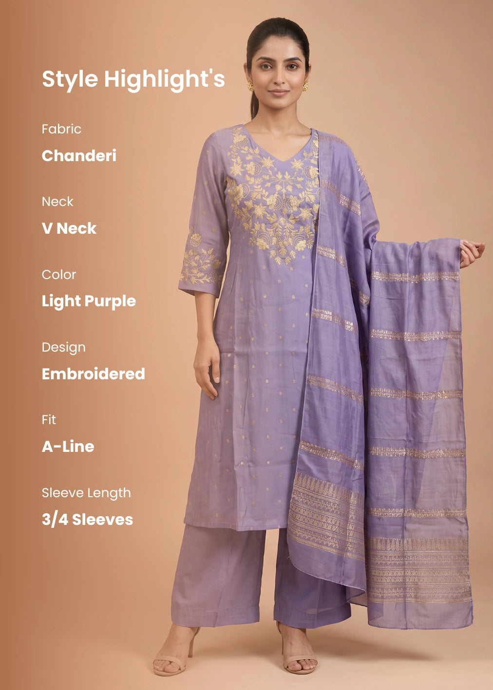 Women Light Purple Embroidered A-Line Ethnic Suit Set