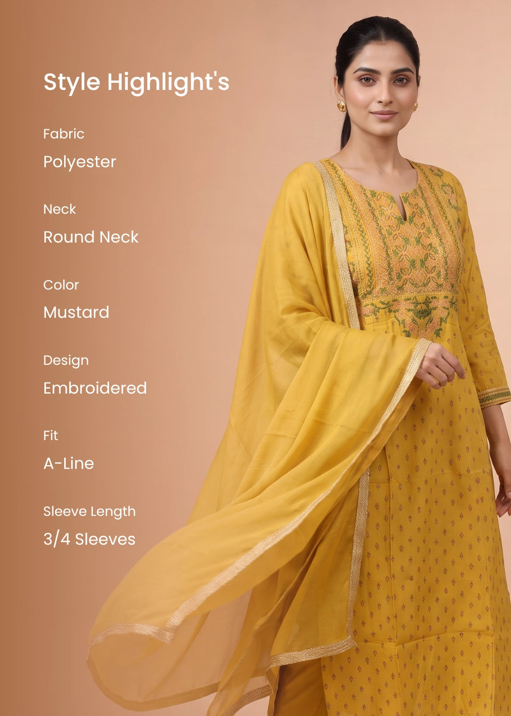 Women Mustard Embroidered A-Line Ethnic Suit Set