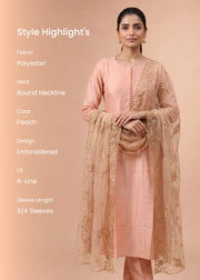 Women Peach Embroidered A-Line Ethnic Suit Set