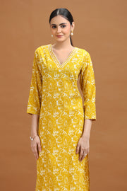 Yellow Abstract Floral Printed Straight Kurta
