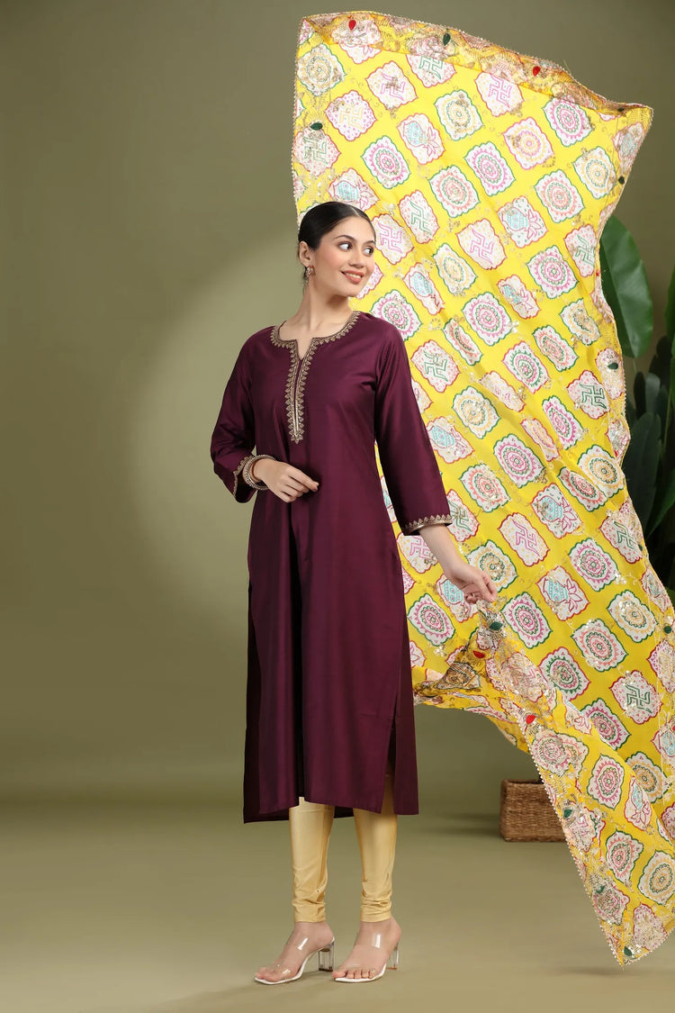 Yellow Chiffon Embroidered Dupatta online for women