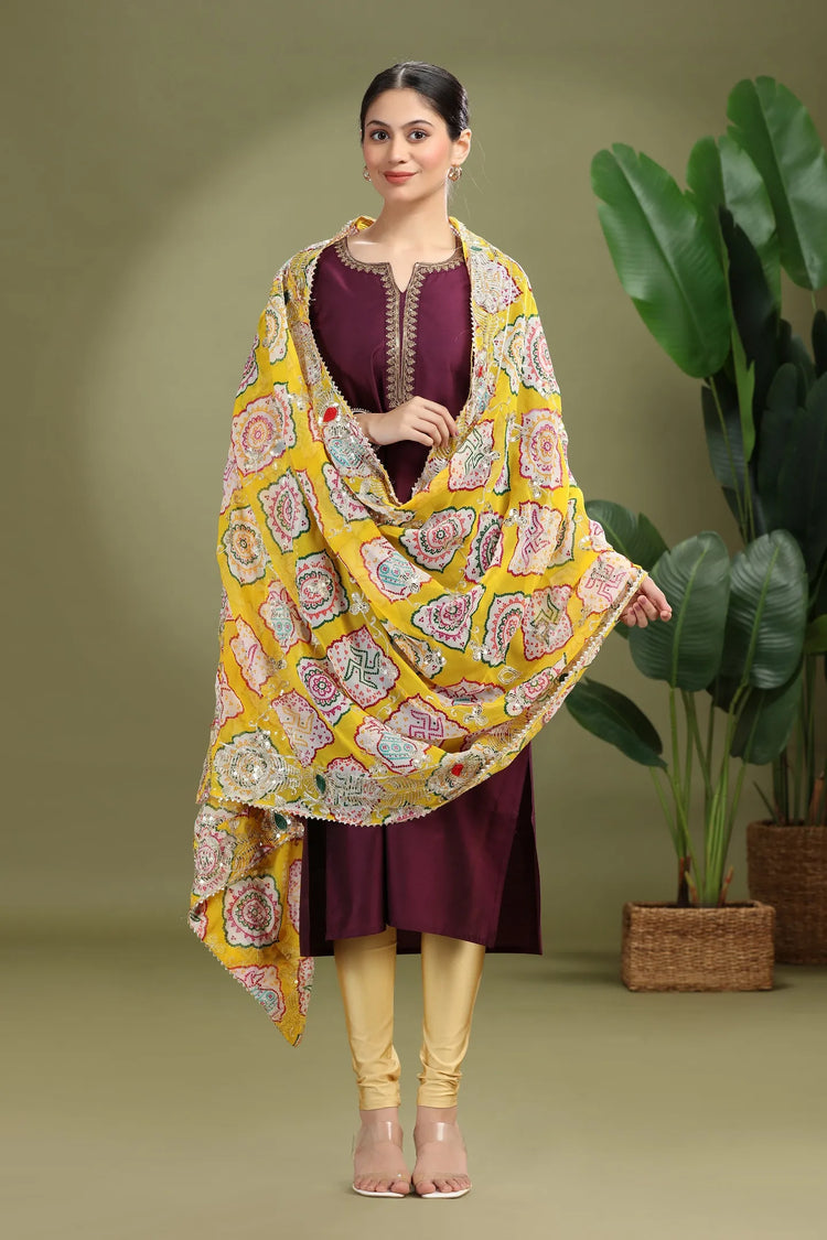 Yellow Chiffon Embroidered Dupatta online for women