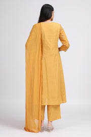 Yellow Cotton Embroidered Straight Kurta Pant and Dupatta Suit Set