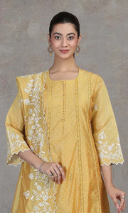 Yellow Embroidered A-Line Ethnic Set
