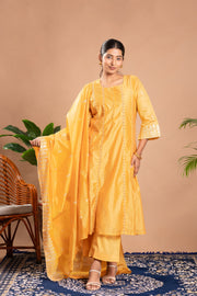 Yellow Embroidered A-Line Ethnic Set