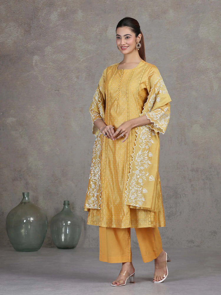 Yellow Embroidered A-Line Ethnic Set