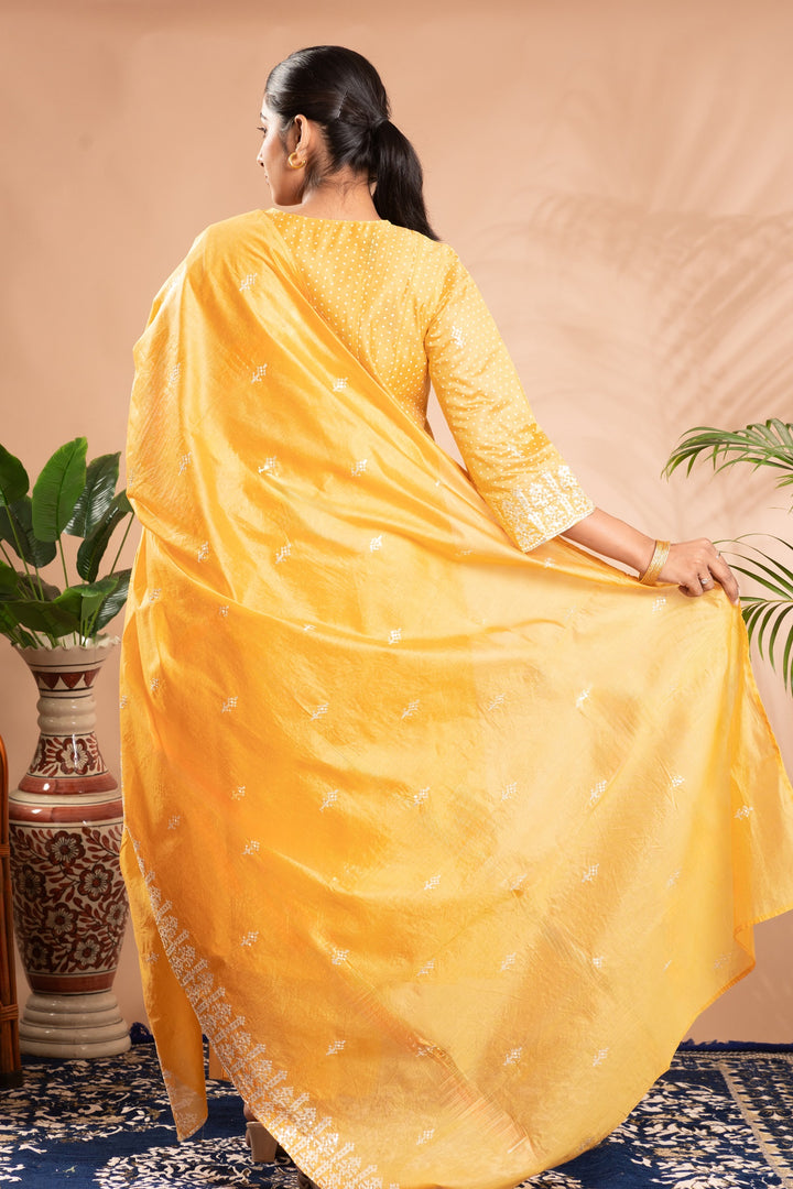 Yellow Embroidered A-Line Ethnic Set