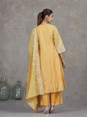 Yellow Embroidered A-Line Ethnic Set