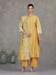 Yellow Embroidered A-Line Ethnic Set