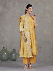 Yellow Embroidered A-Line Ethnic Set